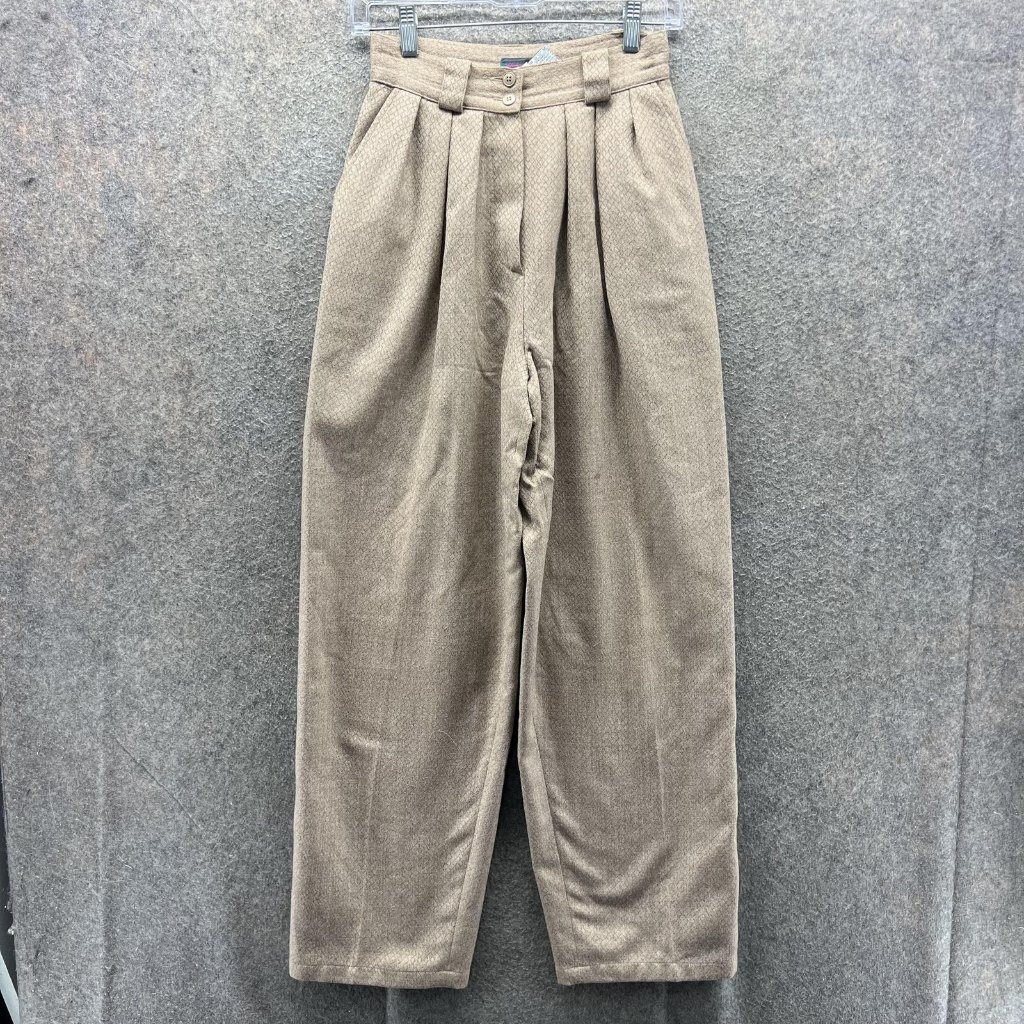 Vintage Kenzo Pants Womens 36 Beige Wool Tweed Pleated Tapered Made In France